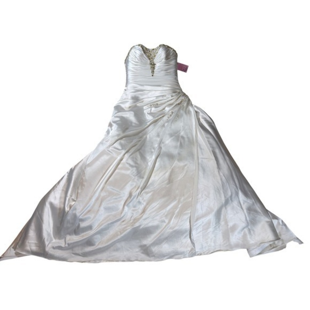 Maggie Sottero Wedding Dress Women 14 White Beaded Satin Strapless AD3300 - Picture 2 of 16